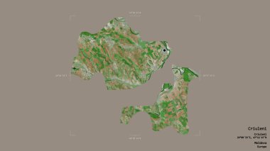 Moldova 'nın Criuleni ilçesi, Gürcistan sınırındaki bir kutunun sağlam bir arka planında izole edilmiş. Etiketler. Uydu görüntüleri. 3B görüntüleme