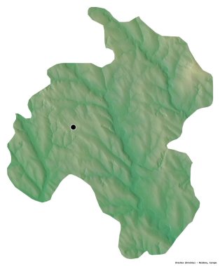 Moldova 'nın Drochia ilçesi, başkenti beyaz arka planda izole edilmiştir. Topografik yardım haritası. 3B görüntüleme