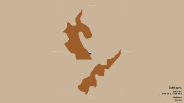 Moldova 'nın Dubasari bölgesi, Gürcistan sınırındaki bir kutunun sağlam bir arka planında izole edilmiş. Etiketler. Desenli dokuların bileşimi. 3B görüntüleme