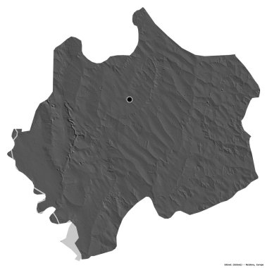 Moldova 'nın başkenti Edinet' in beyaz arka planda izole edilmiş hali. Çift seviyeli yükseklik haritası. 3B görüntüleme