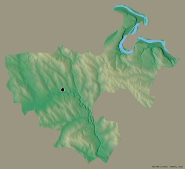 Moldova 'nın Floresti ilçesi, başkenti katı renk arkaplanı ile izole edilmiştir. Topografik yardım haritası. 3B görüntüleme