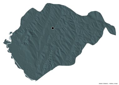 Moldova 'nın Glodeni ilçesi, başkenti beyaz arka planda izole edilmiş. Renkli yükseklik haritası. 3B görüntüleme