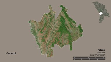 Moldova 'nın Hincesti ilçesi, başkenti sağlam bir zemin üzerinde izole edilmiş. Uzaklık ölçeği, bölge önizlemesi ve etiketleri. Uydu görüntüleri. 3B görüntüleme