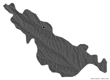 Moldova 'nın Ialoveni ilçesi, başkenti beyaz arka planda izole edilmiş. Çift seviyeli yükseklik haritası. 3B görüntüleme