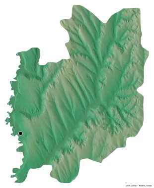 Moldova 'nın Leova ilçesi, başkenti beyaz arka planda izole edilmiş. Topografik yardım haritası. 3B görüntüleme