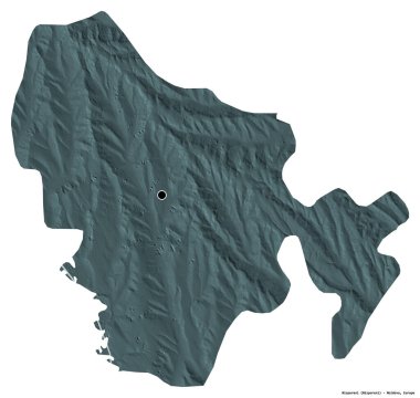 Moldova 'nın Nisporeni ilçesi, başkenti beyaz arka planda izole edilmiş. Renkli yükseklik haritası. 3B görüntüleme