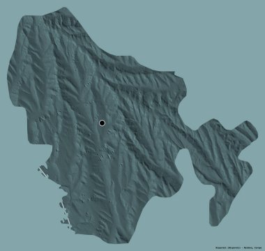 Moldova 'nın Nisporeni ilçesi, başkenti katı renk arkaplanı ile izole edilmiş. Renkli yükseklik haritası. 3B görüntüleme