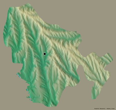Moldova 'nın Nisporeni ilçesi, başkenti katı renk arkaplanı ile izole edilmiş. Topografik yardım haritası. 3B görüntüleme