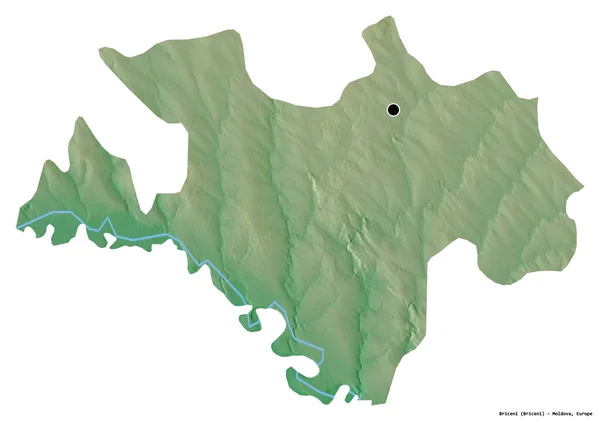 摩尔多瓦Briceni区的形状 其首都因白人背景而孤立 地形浮雕图 3D渲染 — 图库照片