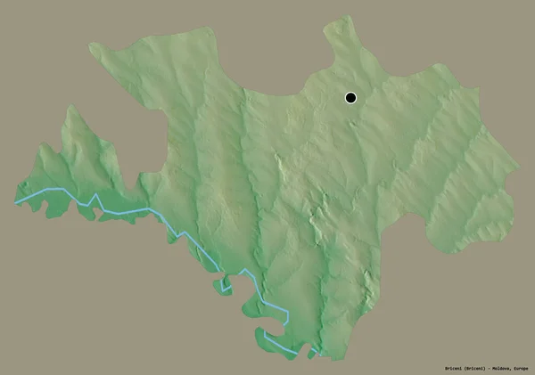 モルドバの地区 ブリケニの形状は その首都はしっかりとした色の背景に隔離されています 地形図 3Dレンダリング — ストック写真