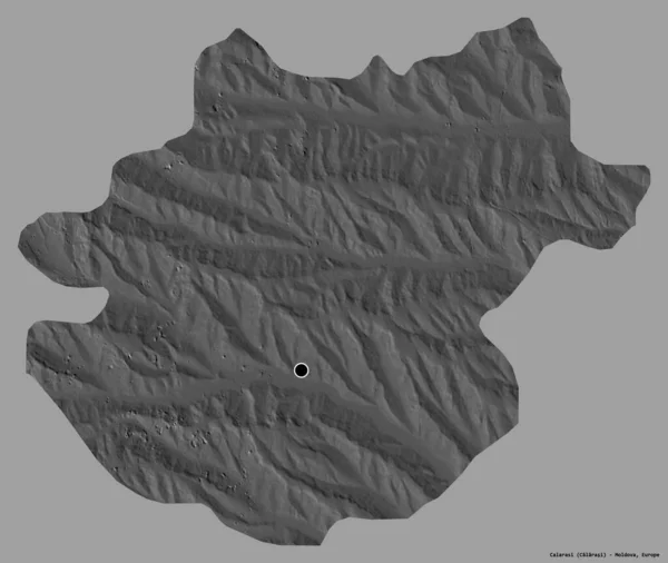モルドバの地区カララシの形状は その首都は 固体色の背景に隔離されています 標高マップ 3Dレンダリング — ストック写真