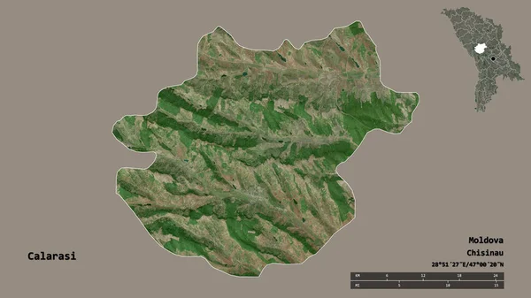 Kształt Calarasi Powiat Mołdawii Stolicą Odizolowaną Solidnym Tle Skala Odległości — Zdjęcie stockowe