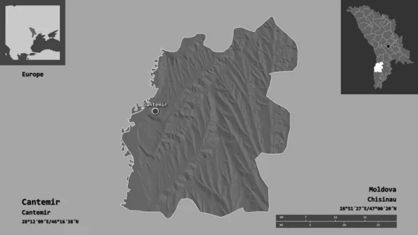 Shape Cantemir District Moldova Its Capital Distance Scale Previews Labels — Stock Photo, Image