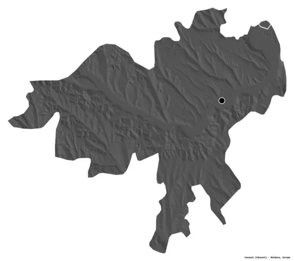 摩尔多瓦地区Causeni的形状 其首都因白人背景而孤立 Bilevel高程图 3D渲染 — 图库照片