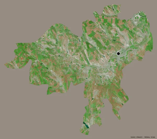 モルドバ地方のコーセニの形は その首都はしっかりとした色の背景に隔離されています 衛星画像 3Dレンダリング — ストック写真