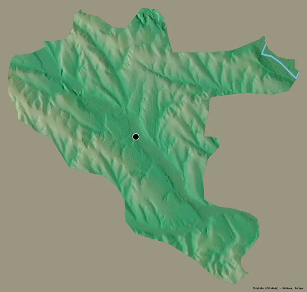 Shape of Chisinau, city of Moldova, with its capital isolated on a solid color background. Topographic relief map. 3D rendering