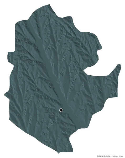 摩尔多瓦地区Cimislia的形状 其首都被白色背景隔离 彩色高程图 3D渲染 — 图库照片