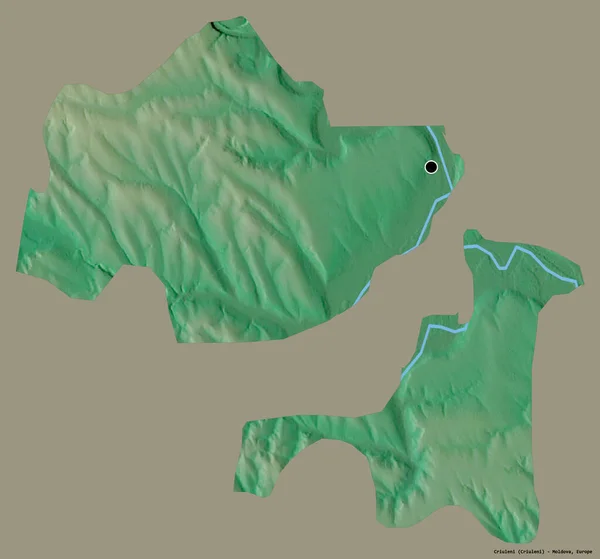 モルドバの地区クリュレニの形状は その首都は 固体色の背景に隔離されています 地形図 3Dレンダリング — ストック写真