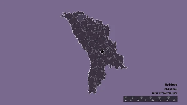 摩尔多瓦以首都 主要区域分部和分离的Donduseni地区为首都的专制形态 彩色高程图 3D渲染 — 图库照片