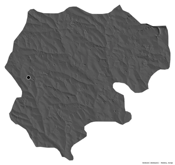 Form Donduseni Distriktet Moldavien Med Dess Huvudstad Isolerad Vit Bakgrund — Stockfoto