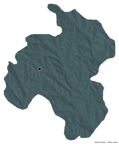 摩尔多瓦Drochia地区的形状 首都被白色背景隔离 彩色高程图 3D渲染 — 图库照片