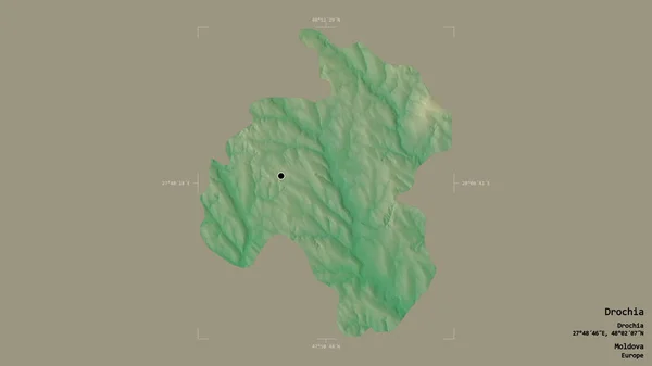 摩尔多瓦区Drochia地区 在一个地理参照框的坚实背景上被隔离 地形浮雕图 3D渲染 — 图库照片