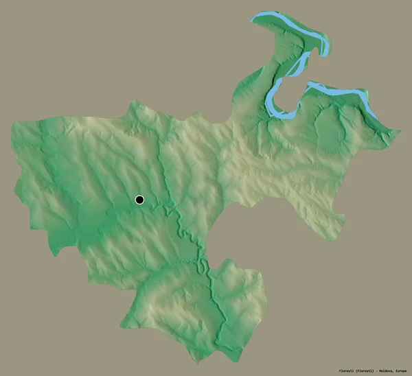 摩尔多瓦地区弗洛雷斯的形状 其首都以纯色背景隔离 地形浮雕图 3D渲染 — 图库照片