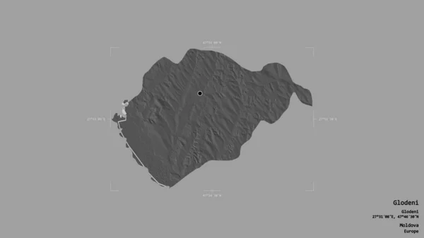 摩尔多瓦地区Glodeni的一个地区 在一个地理参照框的坚实背景下被隔离 Bilevel高程图 3D渲染 — 图库照片