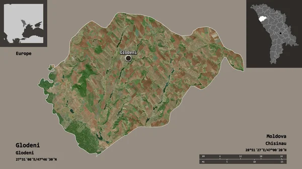 Form Von Glodeni Bezirk Von Moldawien Und Seiner Hauptstadt Entfernungsskala — Stockfoto
