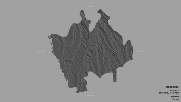 摩尔多瓦Hincesti地区 在一个地理参照框的坚实背景上被隔离 Bilevel高程图 3D渲染 — 图库照片