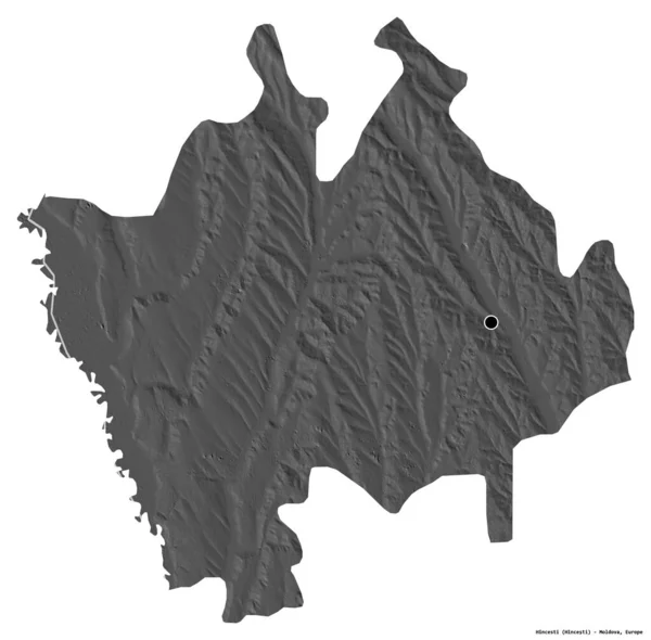 摩尔多瓦Hincesti区的形状 其首都因白人背景而孤立 Bilevel高程图 3D渲染 — 图库照片