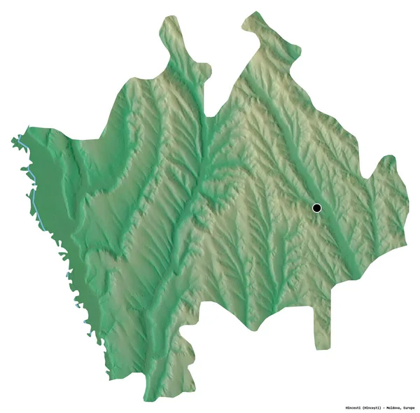 摩尔多瓦Hincesti区的形状 其首都因白人背景而孤立 地形浮雕图 3D渲染 — 图库照片