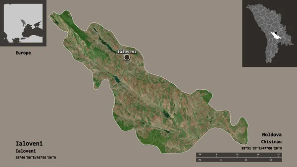 摩尔多瓦地区Ialoveni的形状及其首都 距离刻度 预览和标签 卫星图像 3D渲染 — 图库照片