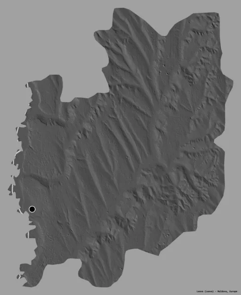 モルドバの地区 レオヴァの形状は その首都は 固体色の背景に隔離されています 標高マップ 3Dレンダリング — ストック写真