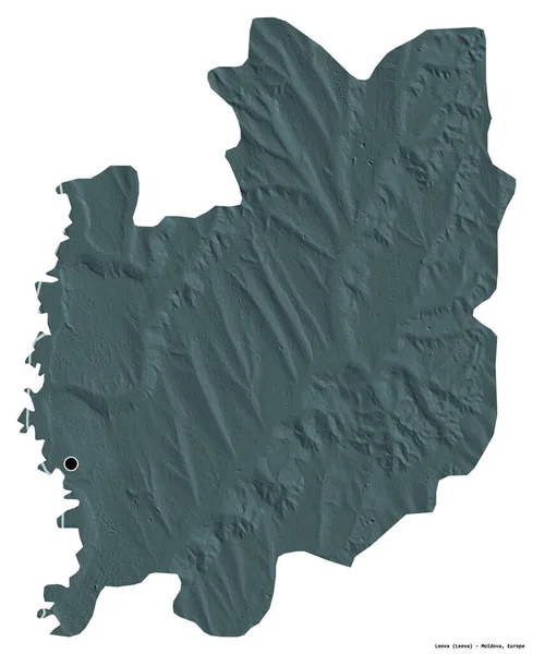 摩尔多瓦莱奥瓦区的形状 其首都被白色背景隔离 彩色高程图 3D渲染 — 图库照片
