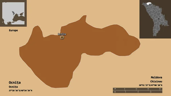 Form Ocnita Distriktet Moldavien Och Dess Huvudstad Avståndsskala Förhandsvisningar Och — Stockfoto
