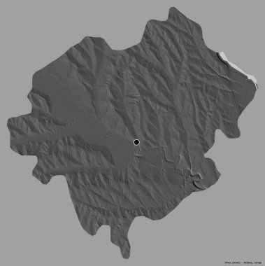 Moldova 'nın Orhei ilçesi, başkenti katı renk arkaplanı ile izole edilmiştir. Çift seviyeli yükseklik haritası. 3B görüntüleme