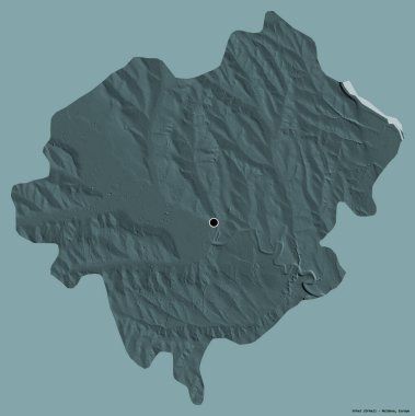 Moldova 'nın Orhei ilçesi, başkenti katı renk arkaplanı ile izole edilmiştir. Renkli yükseklik haritası. 3B görüntüleme