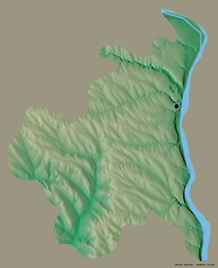 Moldova 'nın Rezina ilçesi, başkenti katı renk arkaplanı ile izole edilmiş. Topografik yardım haritası. 3B görüntüleme