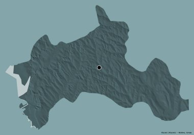 Moldova 'nın Riscani ilçesi, başkenti katı renk arka planına izole edilmiş. Renkli yükseklik haritası. 3B görüntüleme