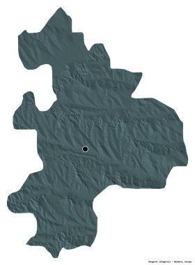 Moldova 'nın Singerei ilçesi, başkenti beyaz arka planda izole edilmiştir. Renkli yükseklik haritası. 3B görüntüleme