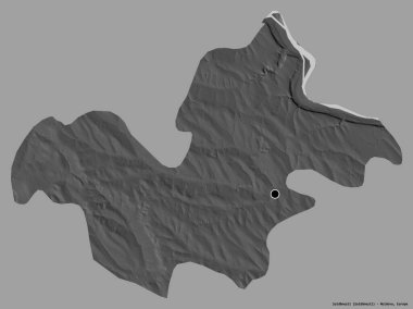Moldova 'nın Soldanesti ilçesi, başkenti katı renk arkaplanı ile izole edilmiştir. Çift seviyeli yükseklik haritası. 3B görüntüleme