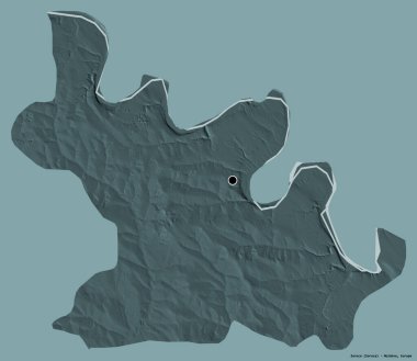 Moldova 'nın Soroca ilçesi, başkenti katı renk arkaplanı ile izole edilmiştir. Renkli yükseklik haritası. 3B görüntüleme