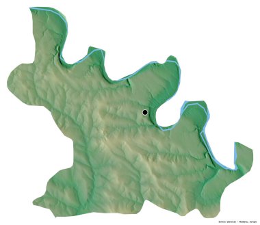 Moldova 'nın Soroca ilçesi, başkenti beyaz arka planda izole edilmiş. Topografik yardım haritası. 3B görüntüleme