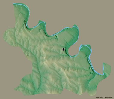 Moldova 'nın Soroca ilçesi, başkenti katı renk arkaplanı ile izole edilmiştir. Topografik yardım haritası. 3B görüntüleme