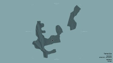 Taraclia Bölgesi, Moldova Bölgesi, jeoreferatlı bir sınır kutusunda sağlam bir arka planda izole edildi. Etiketler. Renkli yükseklik haritası. 3B görüntüleme