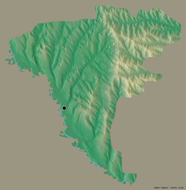 Moldova 'nın Ungheni ilçesi, başkenti katı renk arkaplanı ile izole edilmiştir. Topografik yardım haritası. 3B görüntüleme