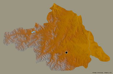 Arhangay, Moğolistan 'ın başkenti, koyu renk arka planda izole edilmiştir. Topografik yardım haritası. 3B görüntüleme
