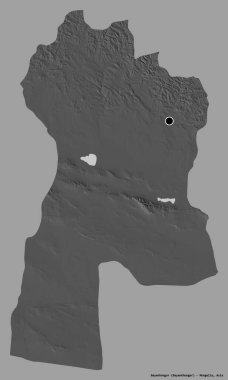 Moğolistan 'ın Bayanhongor kenti, başkenti katı renk arkaplanı ile izole edilmiştir. Çift seviyeli yükseklik haritası. 3B görüntüleme