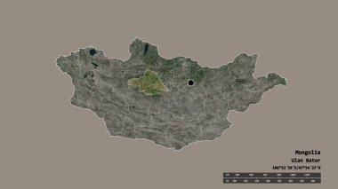 Başkenti, ana bölgesel bölümü ve ayrılmış Arhangay bölgesiyle Moğolistan 'ın dejenere bir şekli. Etiketler. Uydu görüntüleri. 3B görüntüleme